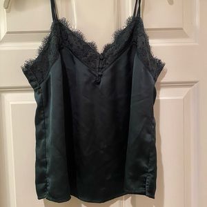 Forest green cami with lace detailing.